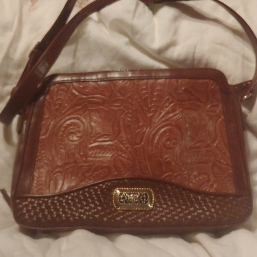 Elegant Brown Embossed Shoulder Bag